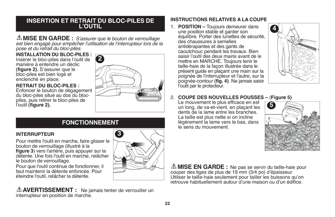 Black & Decker LHT2220 instruction manual Insertion ET Retrait DU BLOC-PILES DE, Lʼoutil 