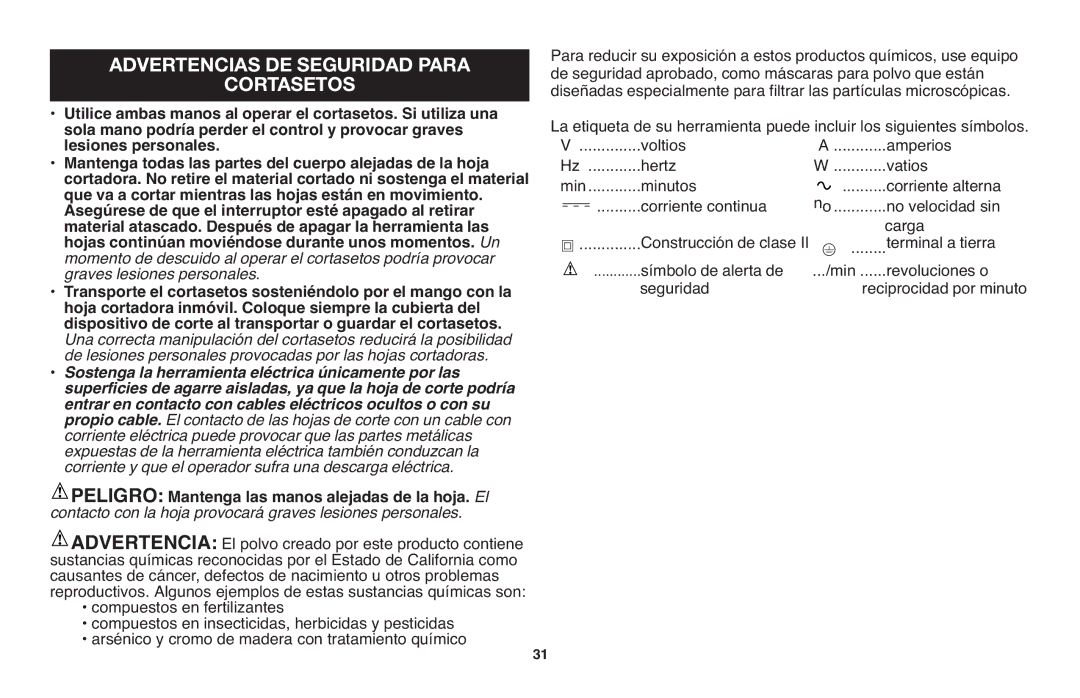 Black & Decker LHT2220 De seguridad aprobado, como máscaras para polvo que están, Terminal a tierra, Símbolo de alerta de 