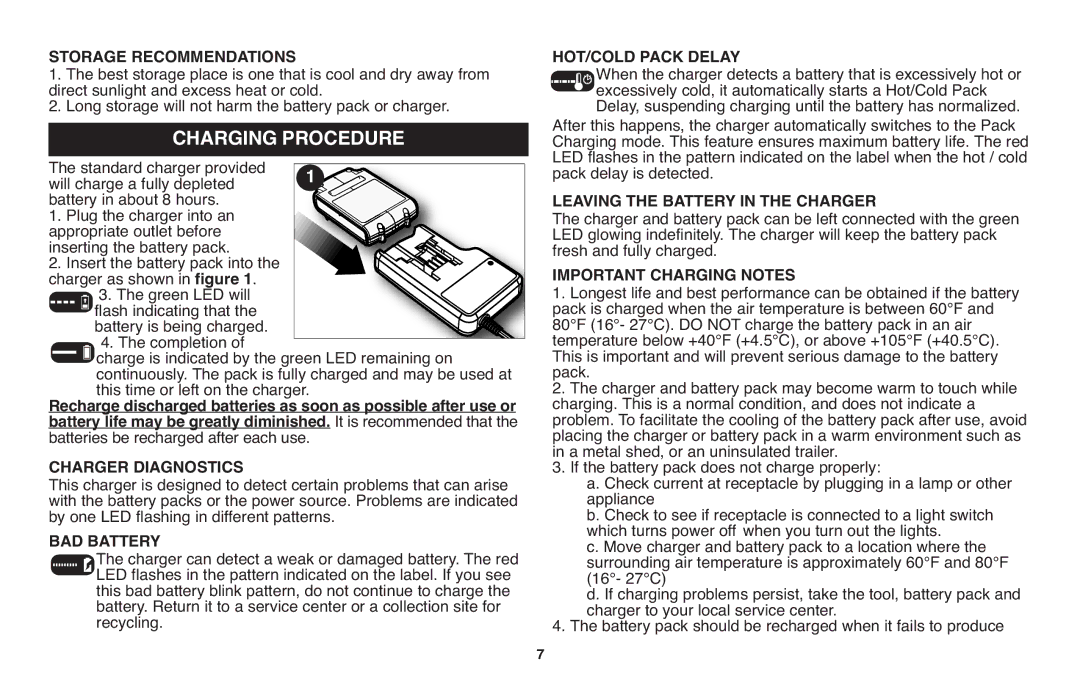 Black & Decker LHT2220 instruction manual Charging Procedure 