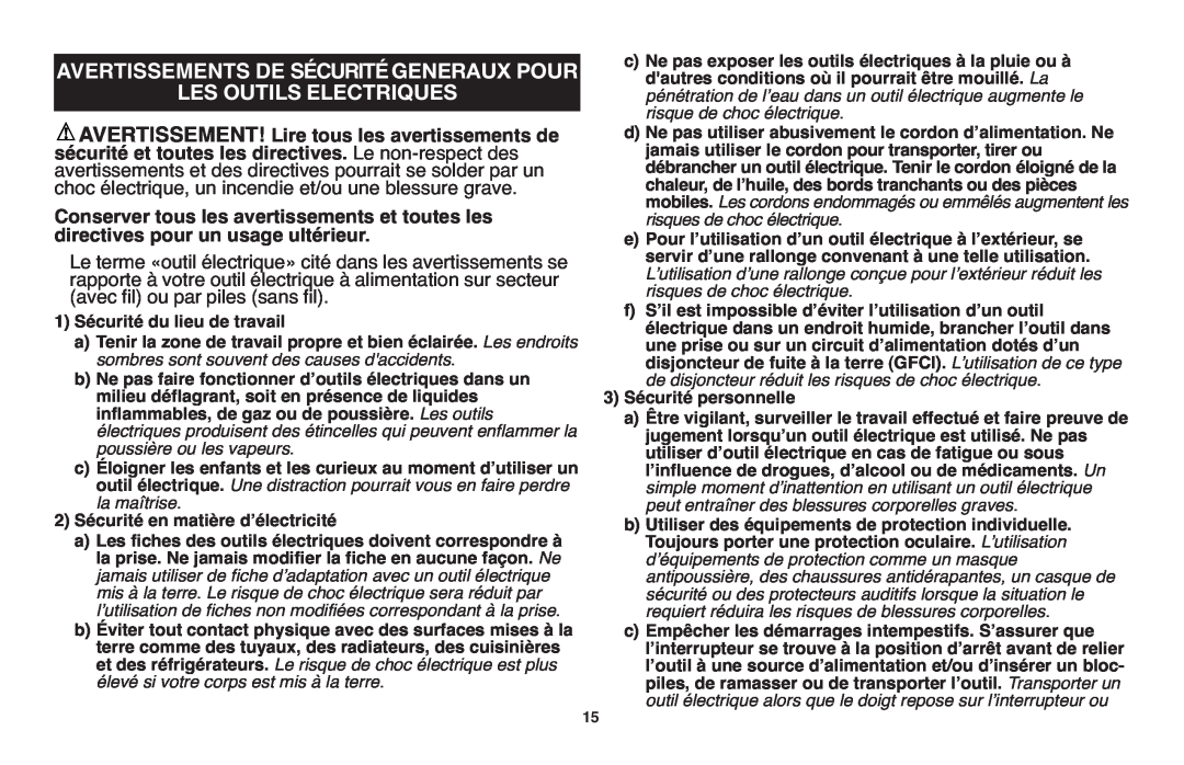 Black & Decker LHT2220 instruction manual Les Outils Electriques, Avertissements De Sécuritégeneraux Pour 