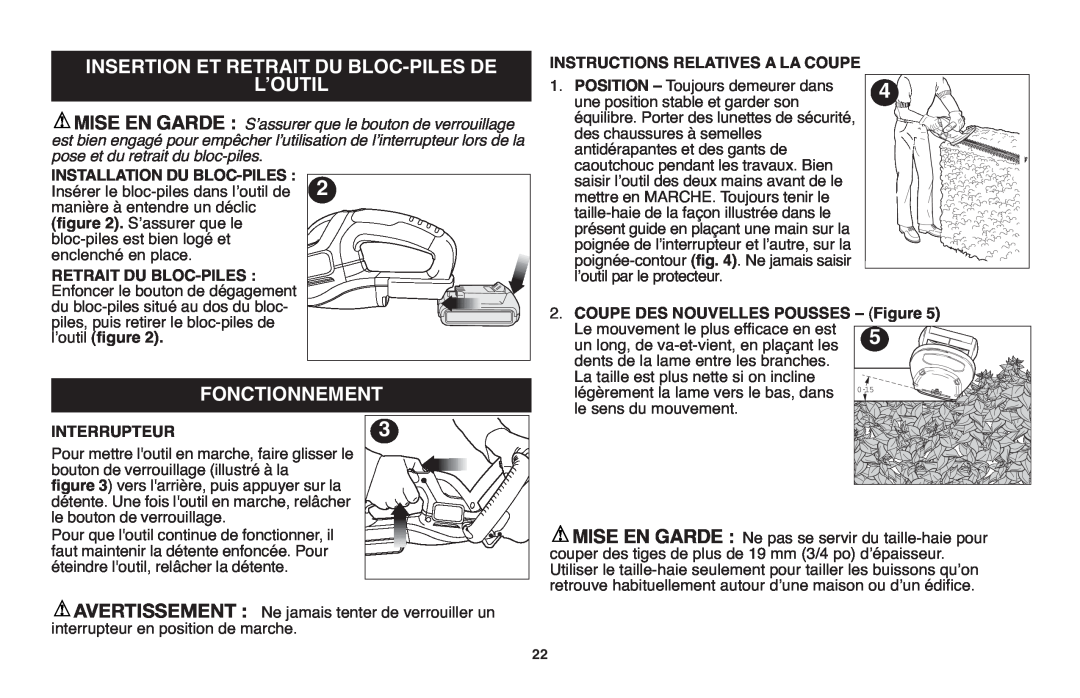 Black & Decker LHT2220 instruction manual Insertion Et Retrait Du Bloc-Piles De Lʼoutil 