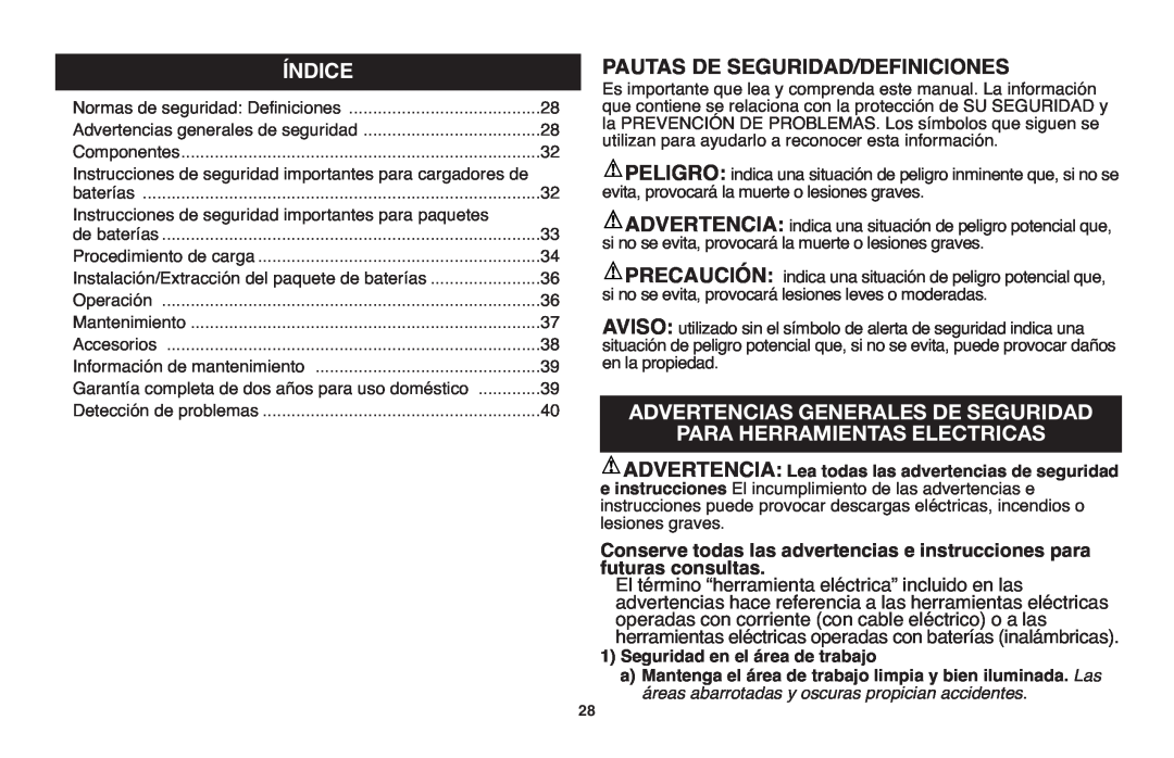 Black & Decker LHT2220 instruction manual Índice, Pautas De Seguridad/Definiciones, Advertencias Generales De Seguridad 