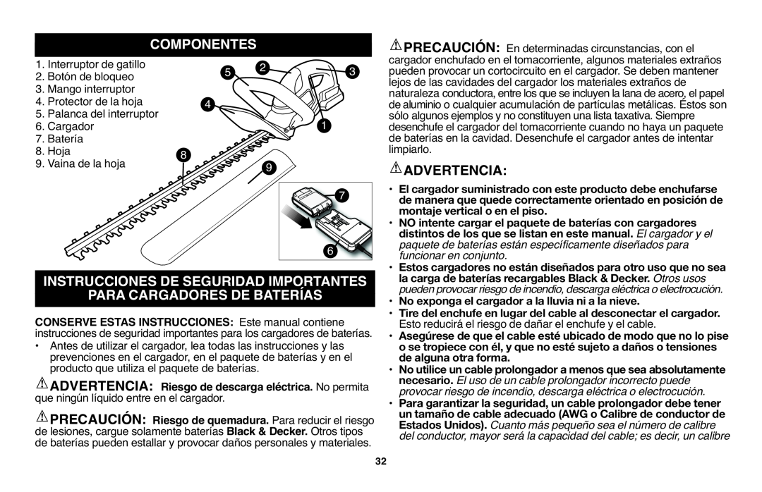 Black & Decker LHT2220 instruction manual Advertencia, Instrucciones De Seguridad Importantes, Componentes 