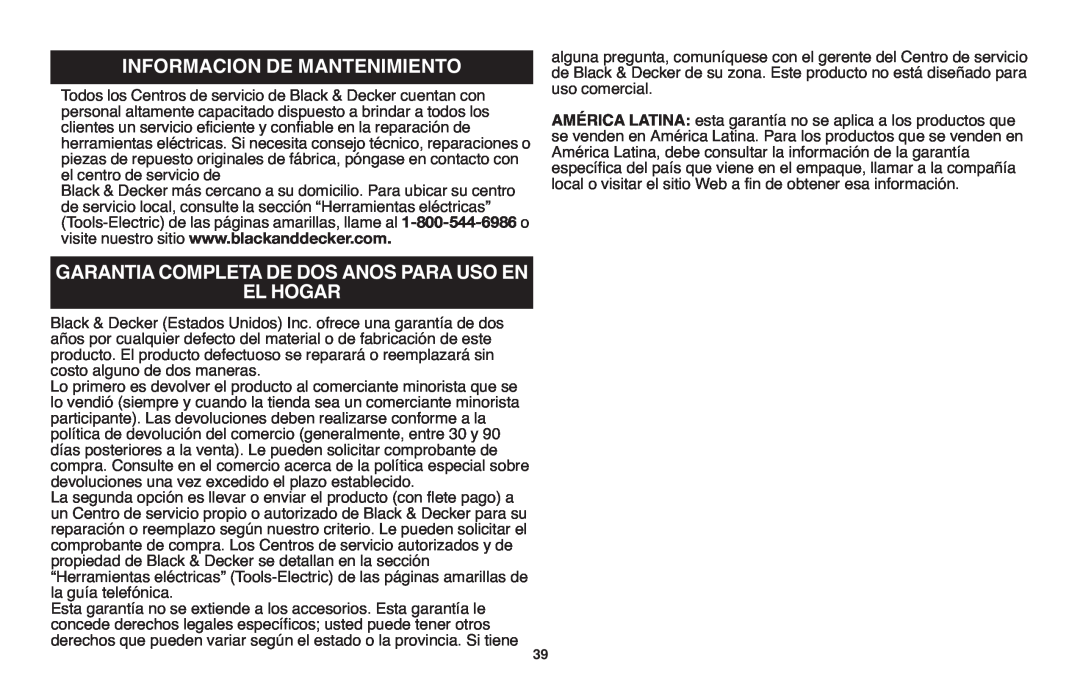 Black & Decker LHT2220 instruction manual El Hogar, Garantia Completa De Dos Anos Para Uso En 