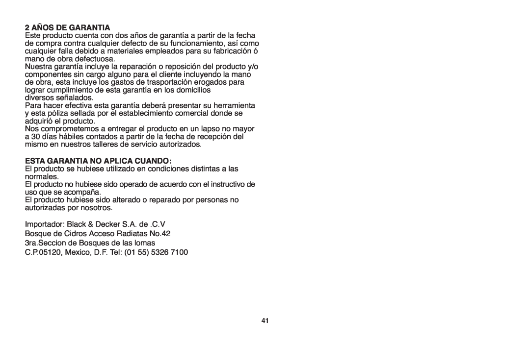 Black & Decker LHT2220 instruction manual 2 AÑOS DE GARANTIA, Esta Garantia No Aplica Cuando 