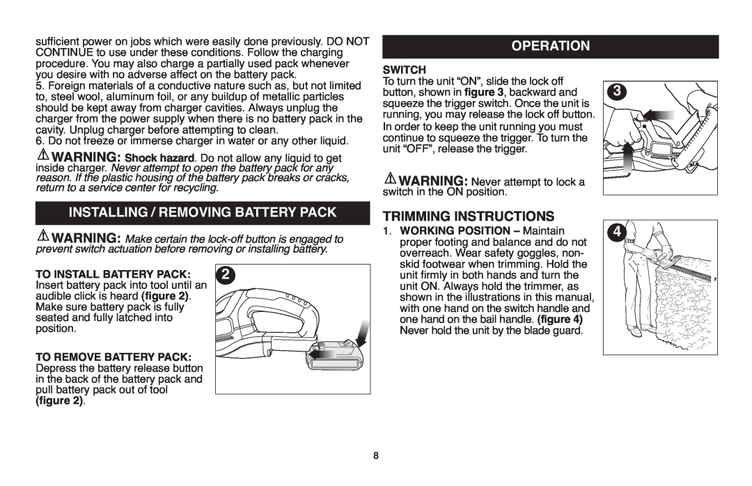 Black & Decker LHT2220 instruction manual Operation, Trimming Instructions 