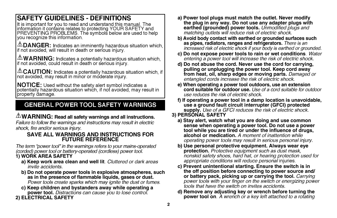 Black & Decker LHT2220R, LHT2220B instruction manual Safety Guidelines - Definitions, general power tool safety warnings 