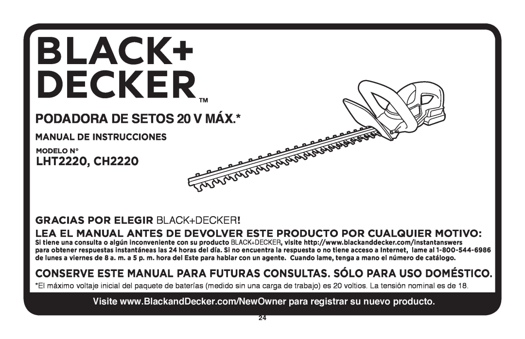 Black & Decker LHT2220R, LHT2220B LHT2220, CH2220, Gracias por elegir Black+Decker, Manual De Instrucciones 