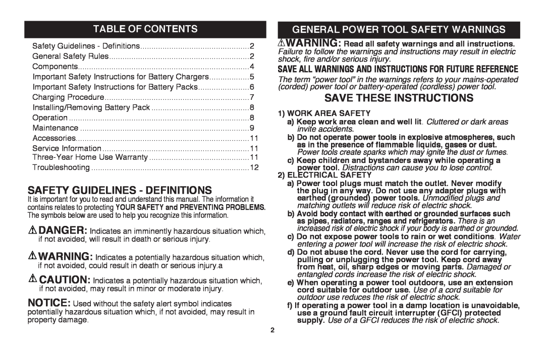 Black & Decker LHT2436B, LHT2436R manual Safety Guidelines - Definitions, Save these instructions, Table of Contents 