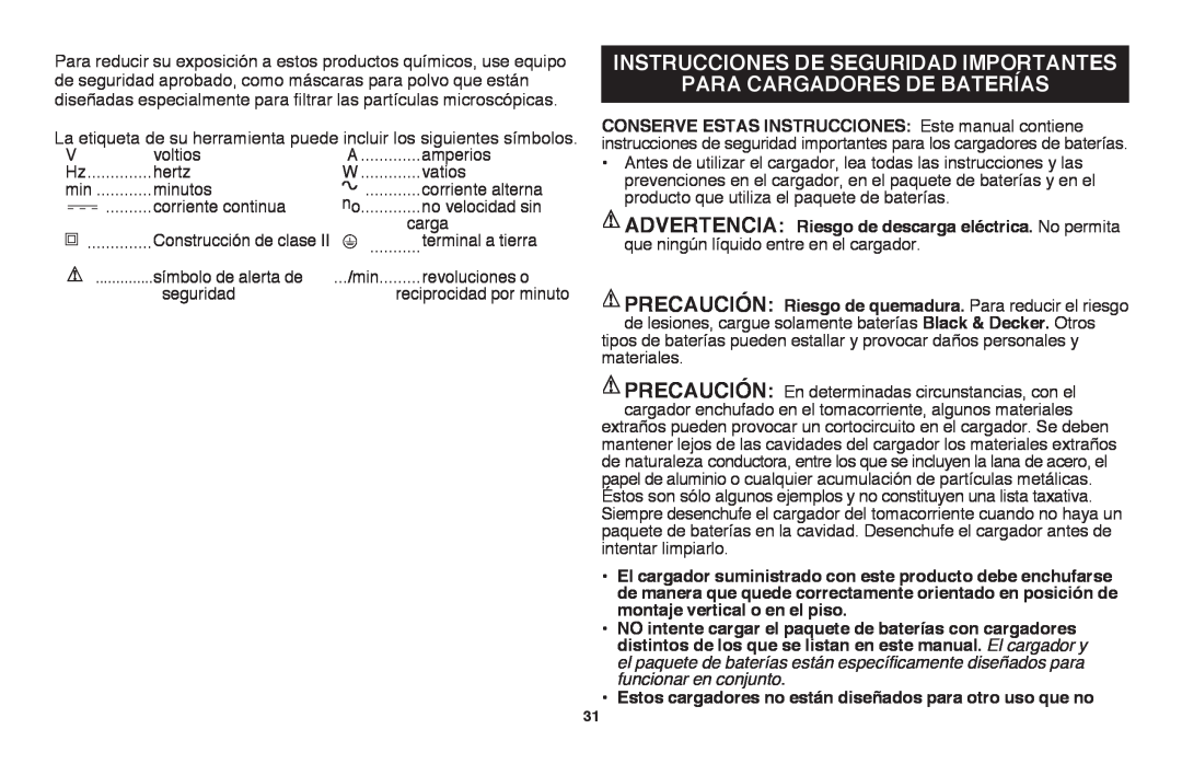 Black & Decker LHT2436R, LHT2436B manual Instrucciones De Seguridad Importantes Para Cargadores De Baterías 