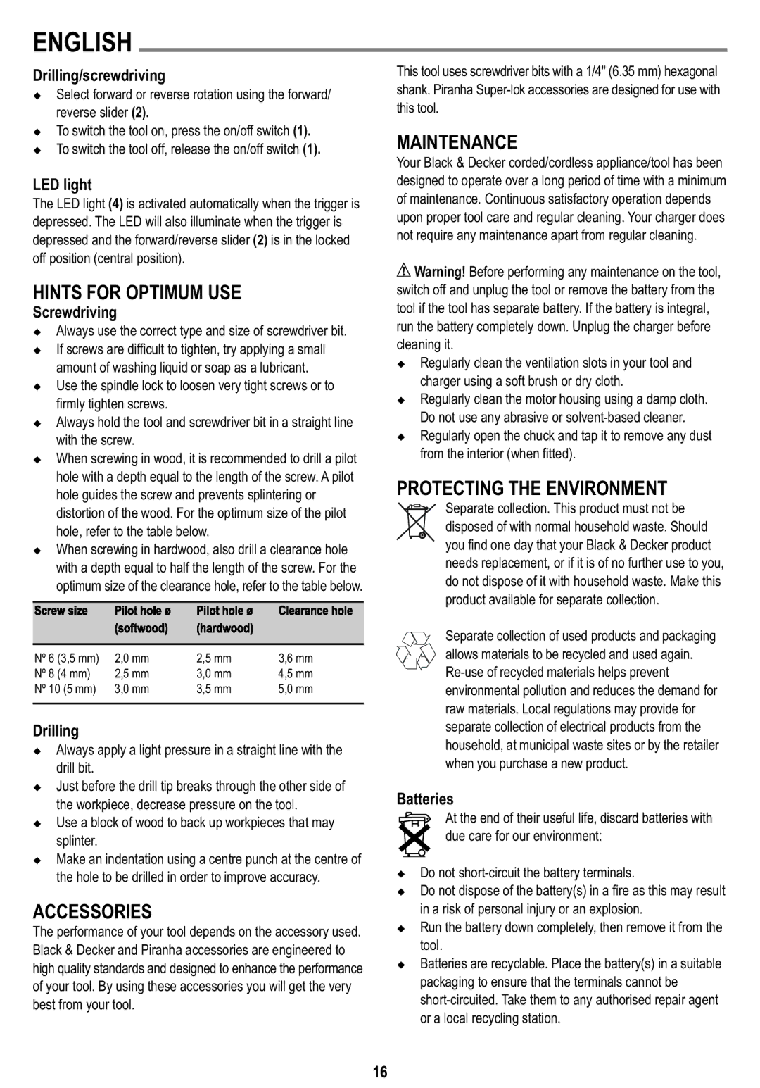 Black & Decker LI3100A instruction manual Hints for Optimum USE, Accessories, Maintenance, Protecting the Environment 