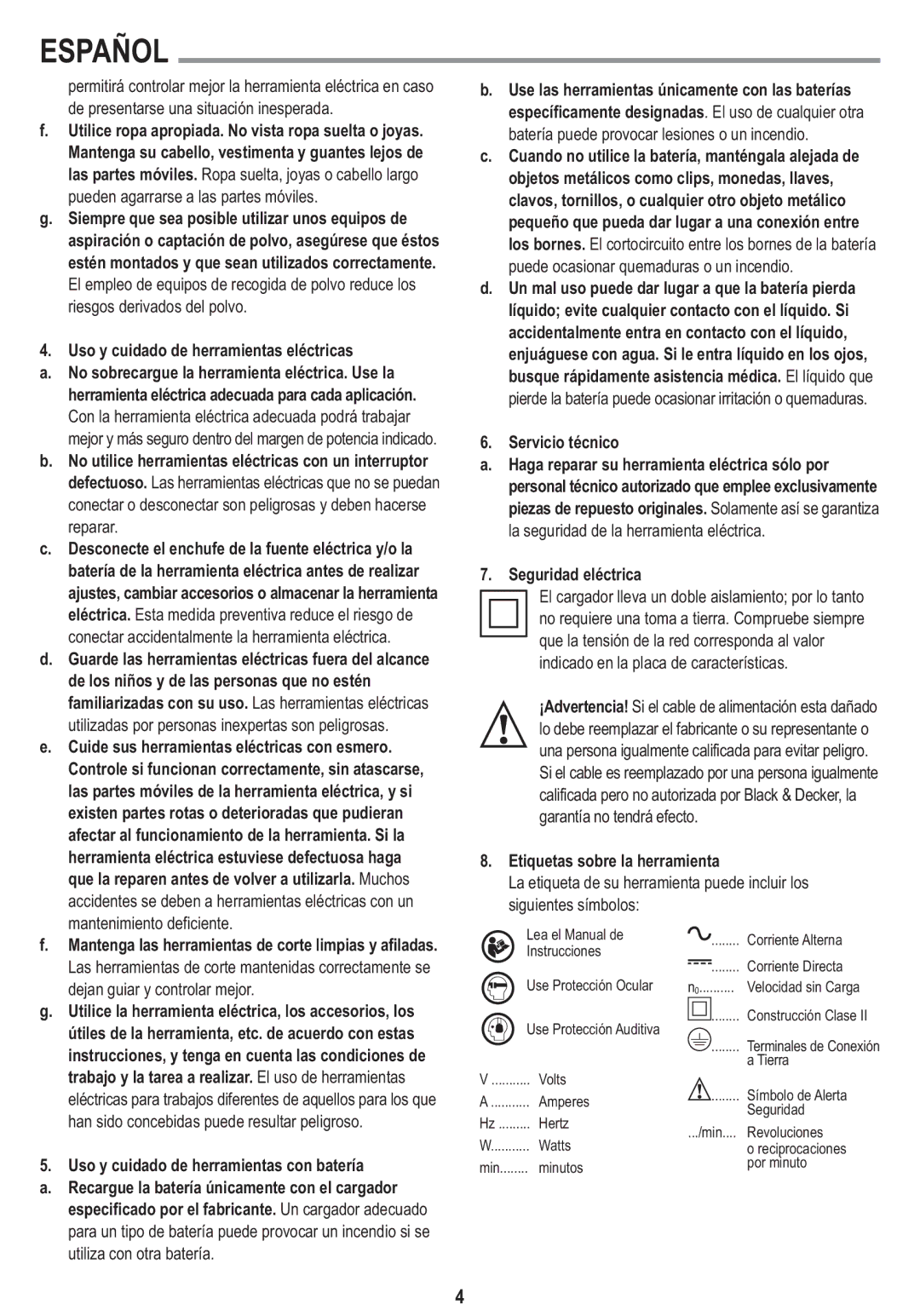 Black & Decker LI3100A instruction manual Etiquetas sobre la herramienta 