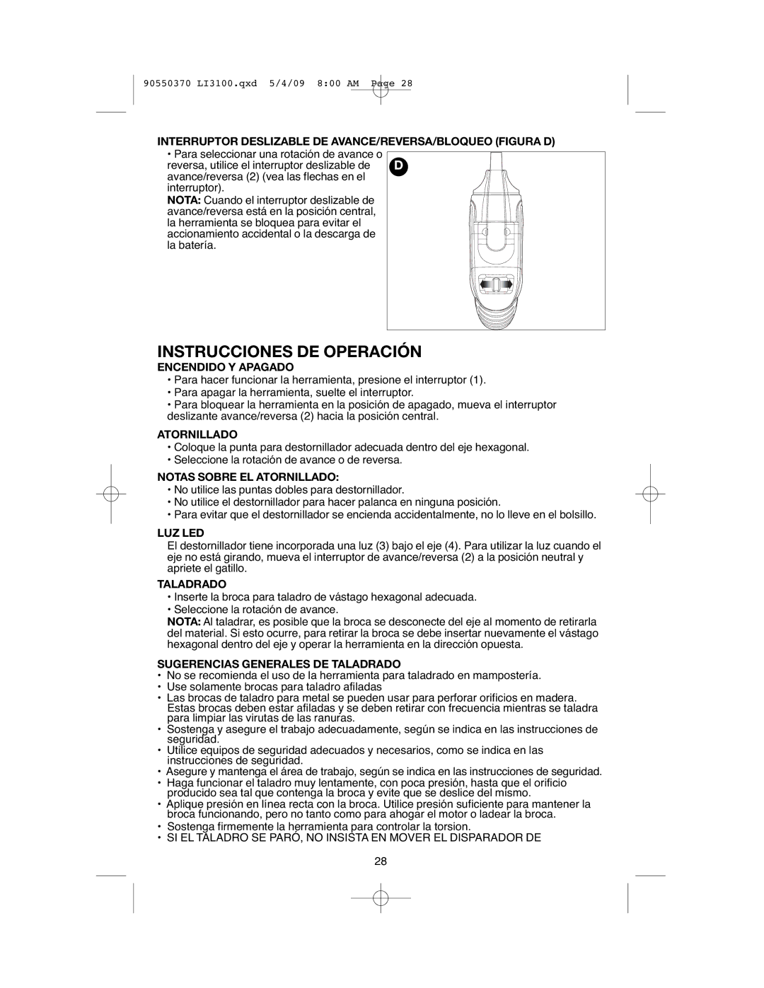 Black & Decker LI3100A instruction manual Instrucciones DE Operación 