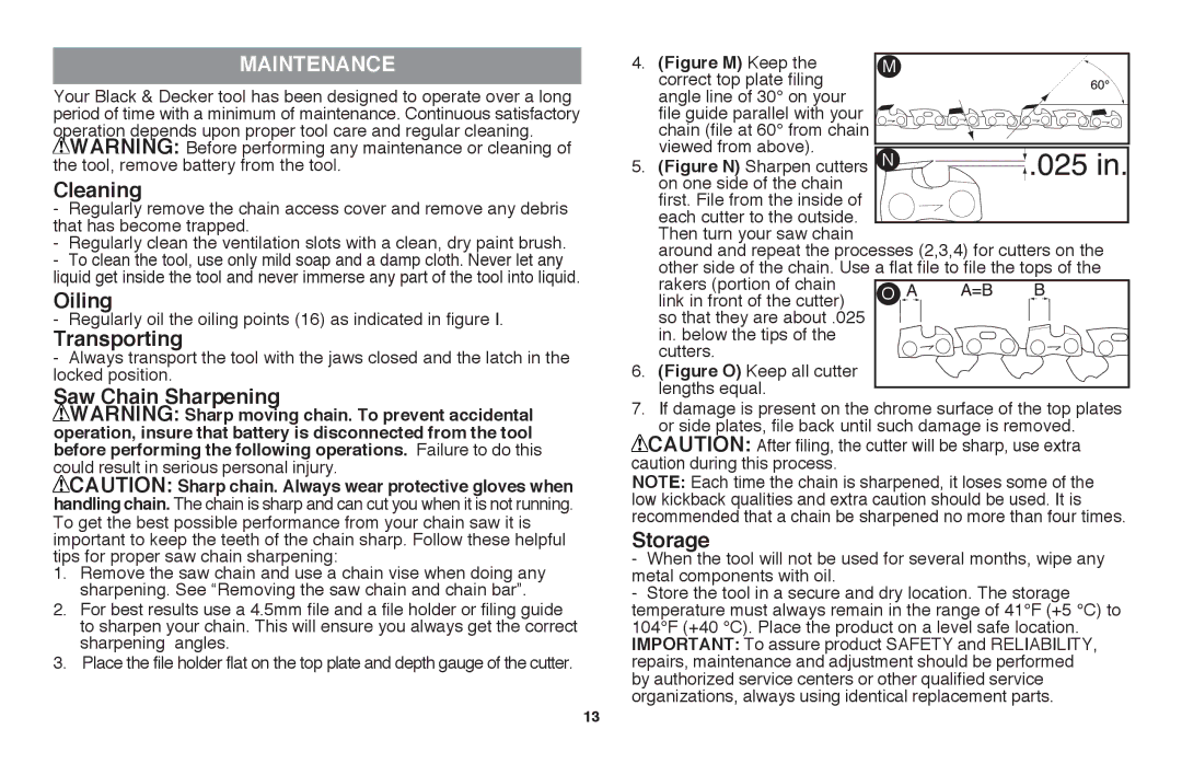 Black & Decker LLP120 instruction manual Maintenance 