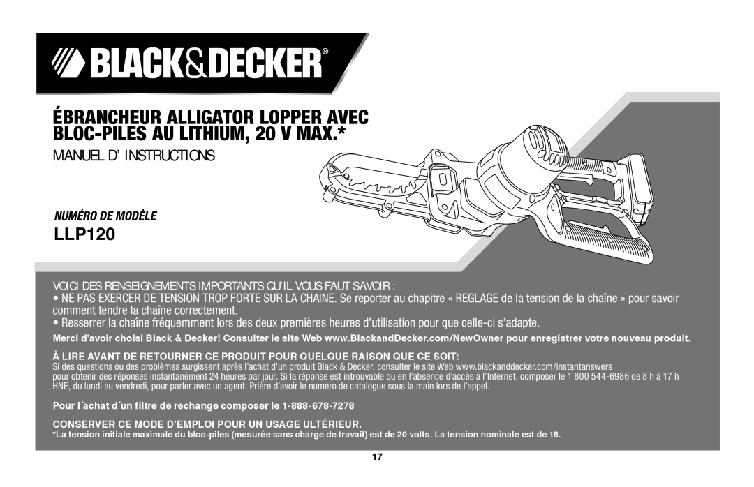 Black & Decker LLP120 instruction manual Numéro de modèle 