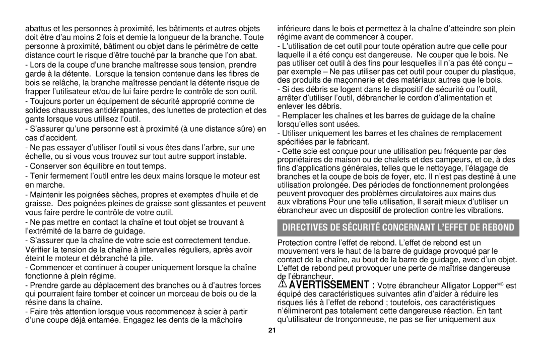 Black & Decker LLP120 instruction manual Directives de sÉcuritÉ concernant l’effet de rebond 