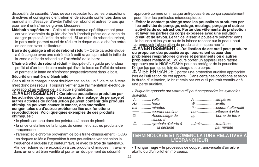 Black & Decker LLP120 instruction manual ’Ébrancheur, Sécurité en matière d’électricité 