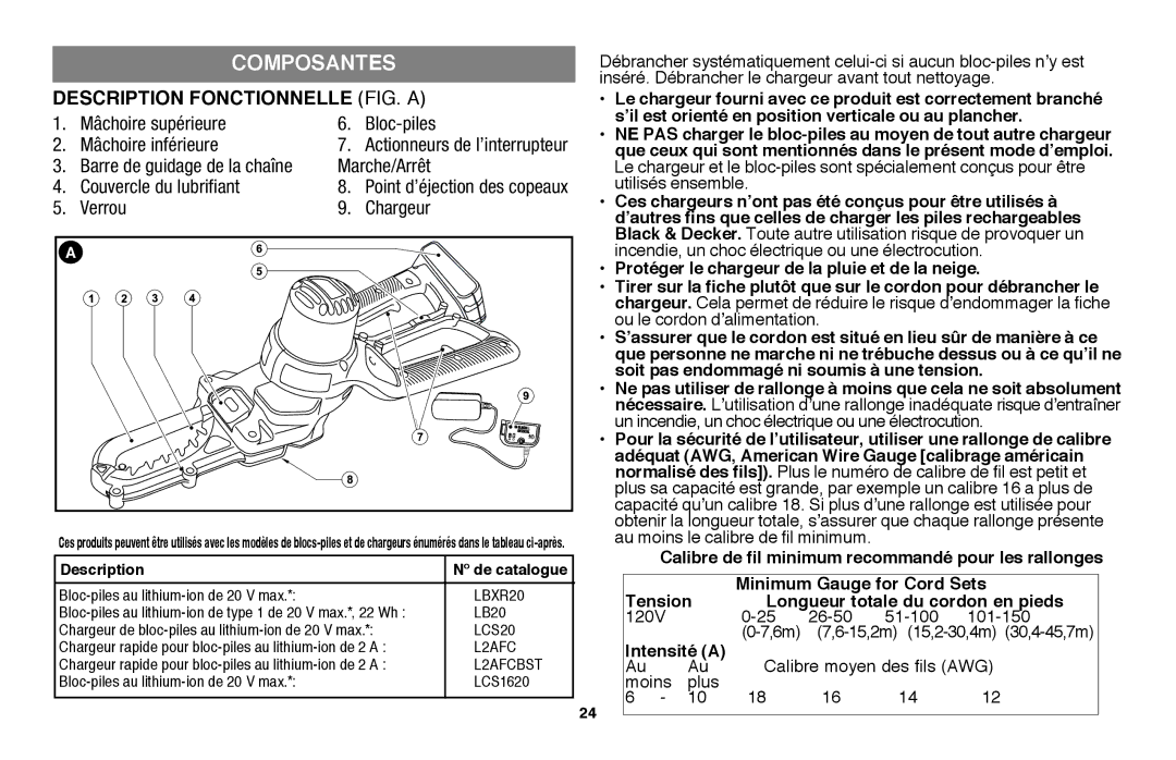 Black & Decker LLP120 instruction manual Composantes 