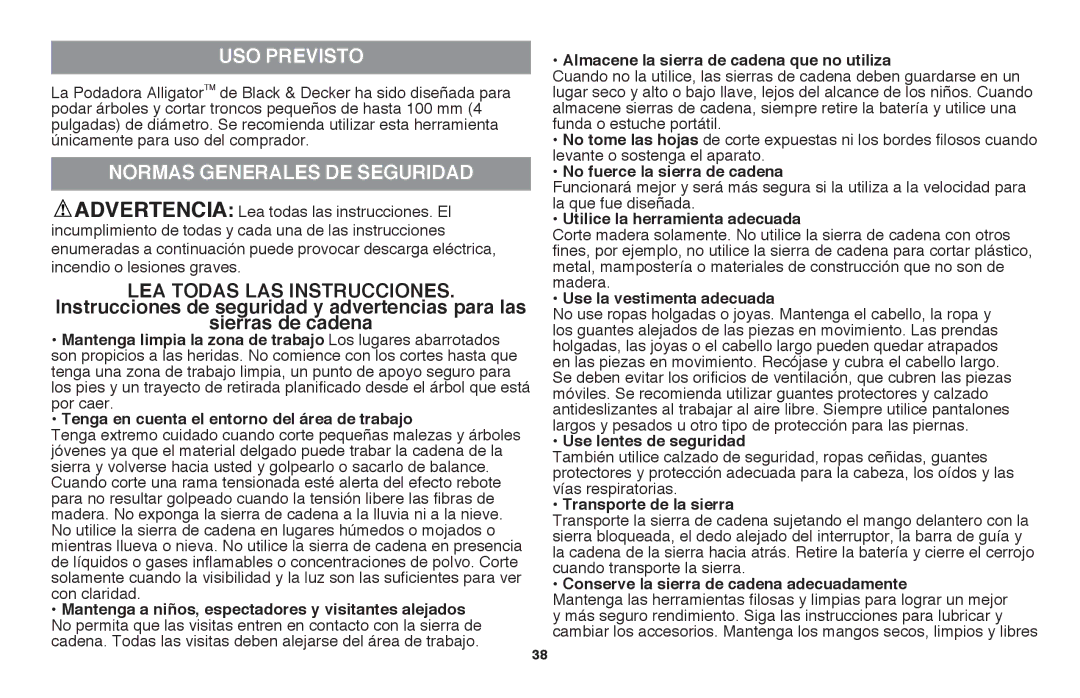 Black & Decker LLP120 instruction manual Uso previsto, Normas generales de seguridad 