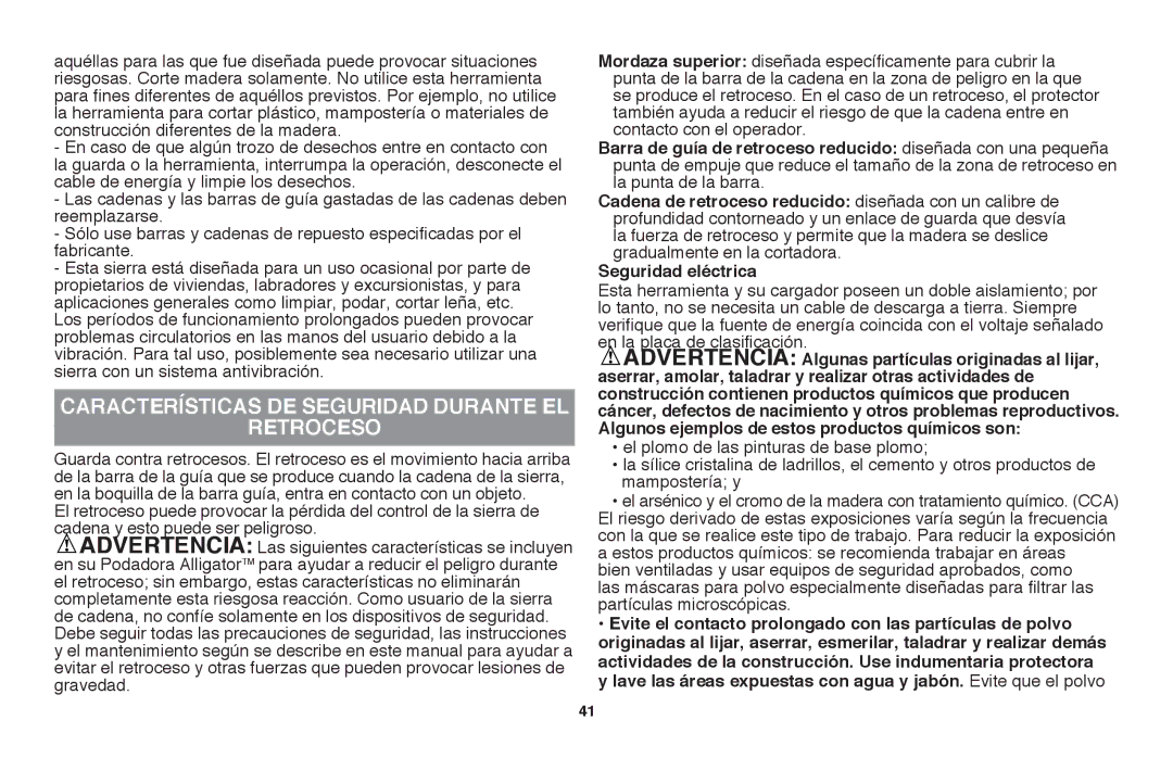 Black & Decker LLP120 instruction manual CaracterÍsticas de seguridad durante el Retroceso 