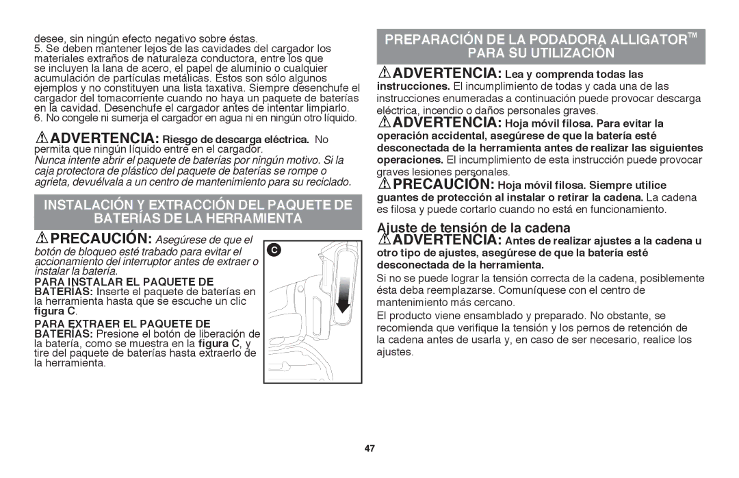 Black & Decker LLP120 instruction manual Ajuste de tensión de la cadena, Desee, sin ningún efecto negativo sobre éstas 