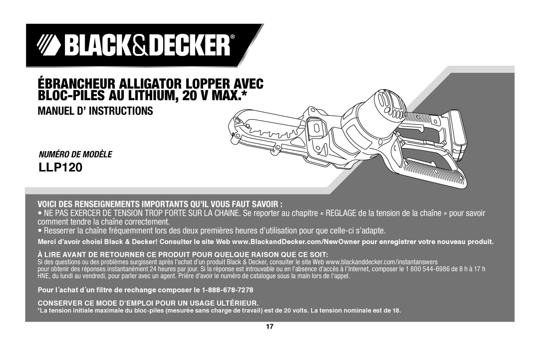 Black & Decker LLP120 instruction manual Manuel D’ Instructions, Numéro de modèle 
