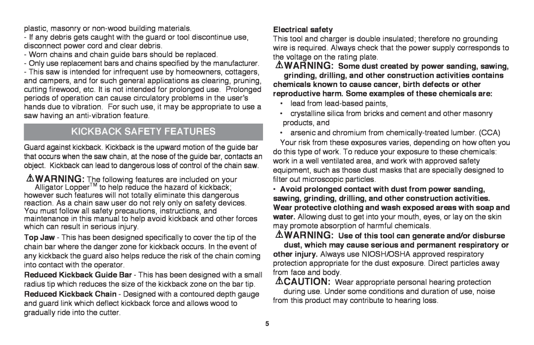 Black & Decker LLP120 instruction manual Kickback Safety Features 