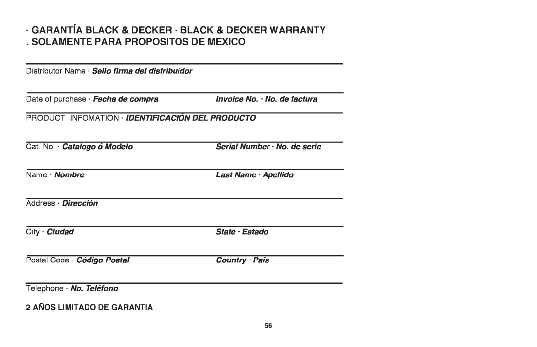 Black & Decker LLP120 instruction manual Solamente Para Propositos De Mexico 