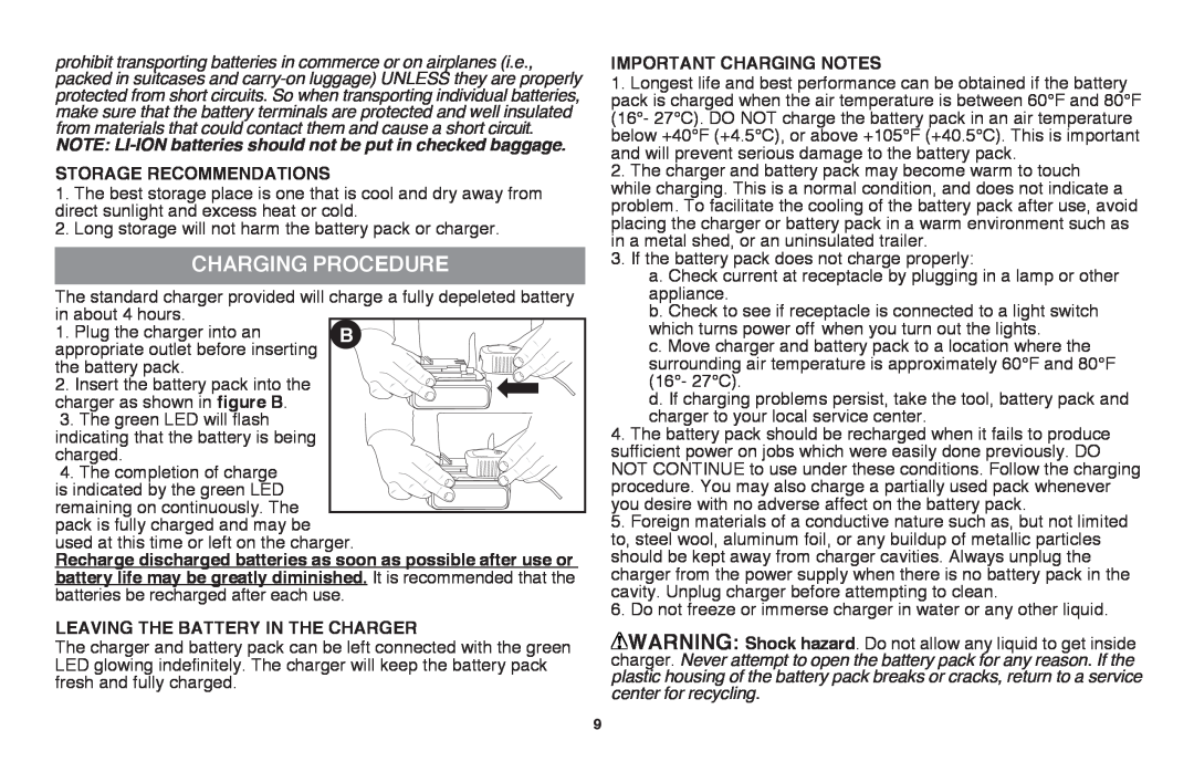 Black & Decker LLP120 instruction manual Charging Procedure 