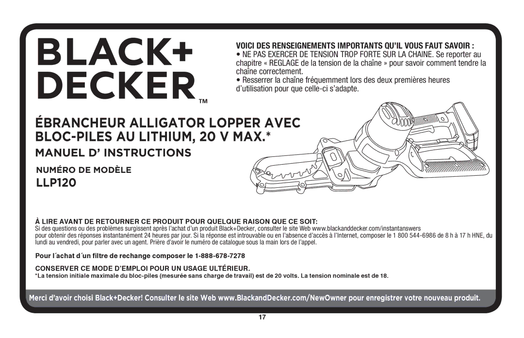 Black & Decker LLP120B manual Manuel D’ Instructions 