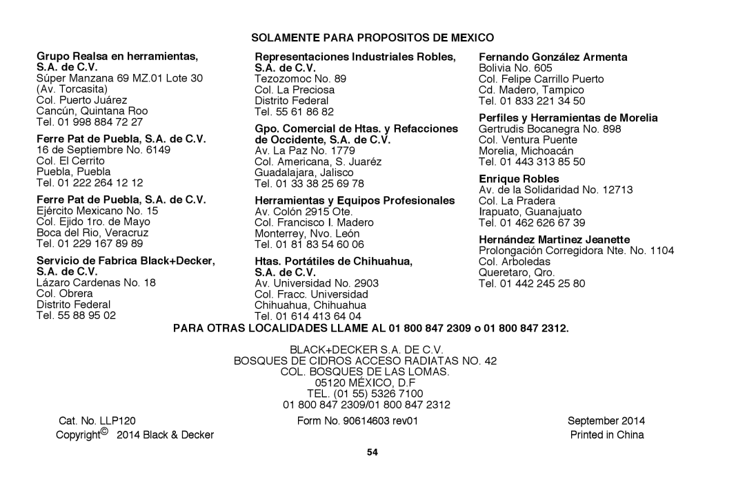 Black & Decker LLP120B manual Perfiles y Herramientas de Morelia, Gpo. Comercial de Htas. y Refacciones, Enrique Robles 