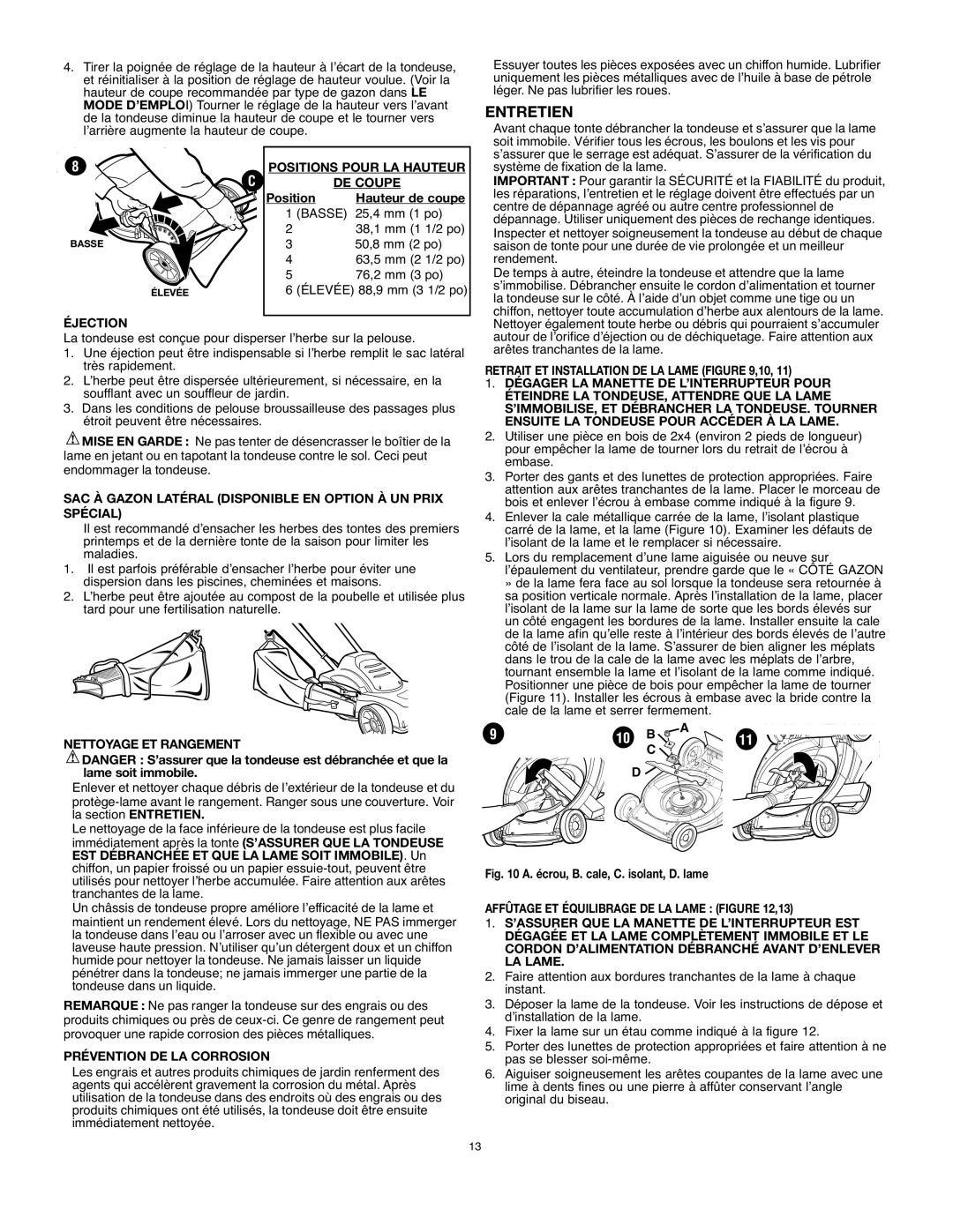 Black & Decker LM175 instruction manual Entretien, Éjection Positions Pour LA Hauteur DE Coupe, Nettoyage ET Rangement 