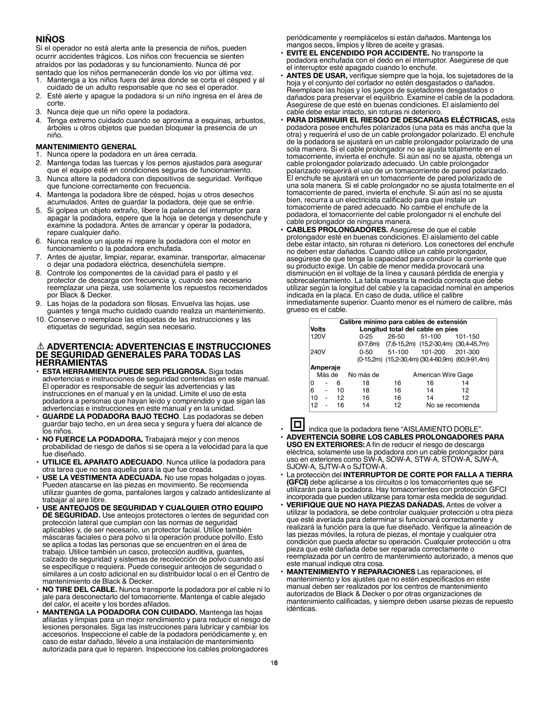 Black & Decker LM175 instruction manual Niños 
