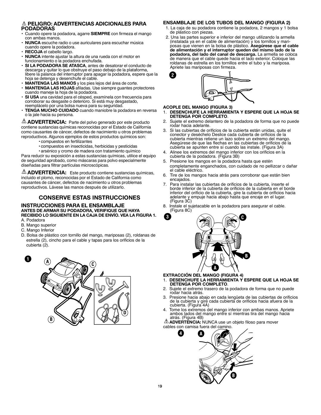 Black & Decker LM175 Conserve Estas Instrucciones, Peligro Advertencias Adicionales Para Podadoras, 4 A B 