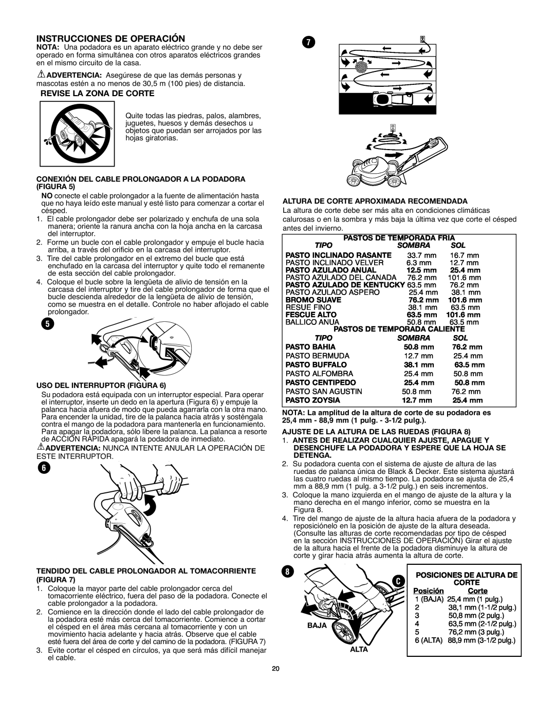 Black & Decker LM175 instruction manual Instrucciones De Operación, Revise La Zona De Corte 