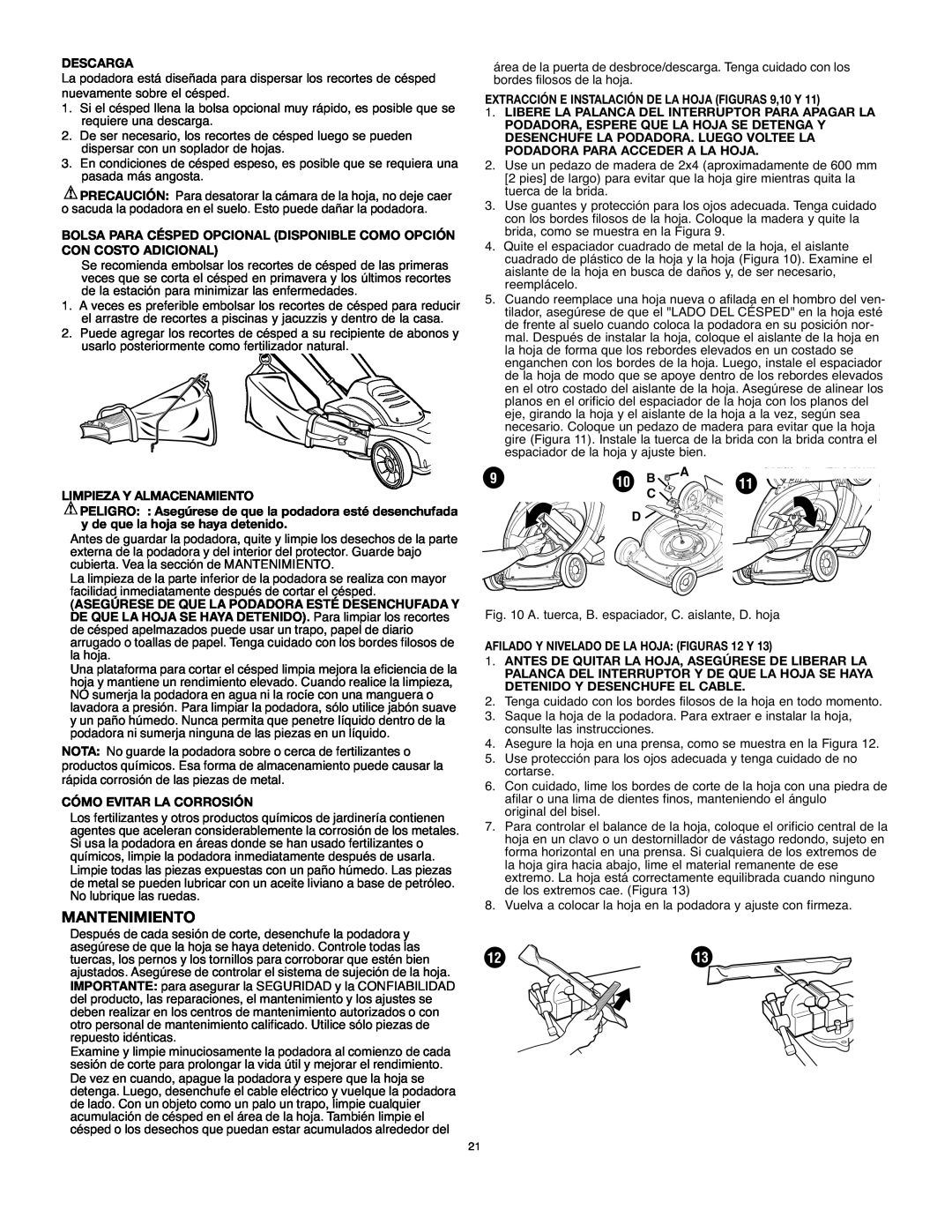 Black & Decker LM175 instruction manual Mantenimiento, 10 B 