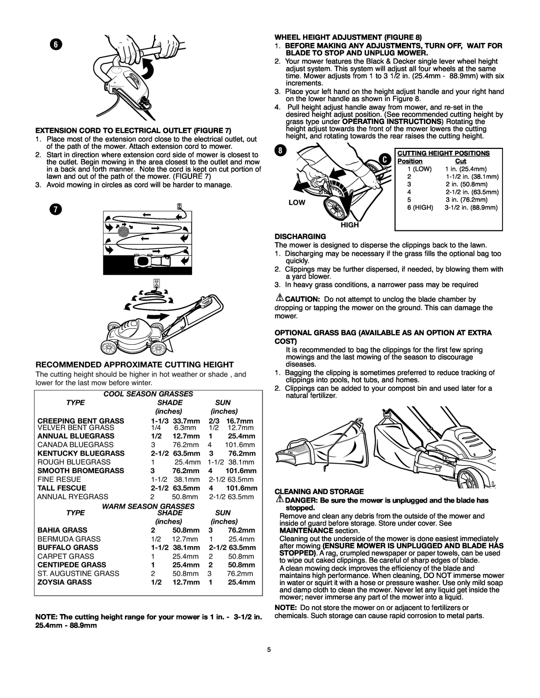 Black & Decker LM175 instruction manual Recommended Approximate Cutting Height 