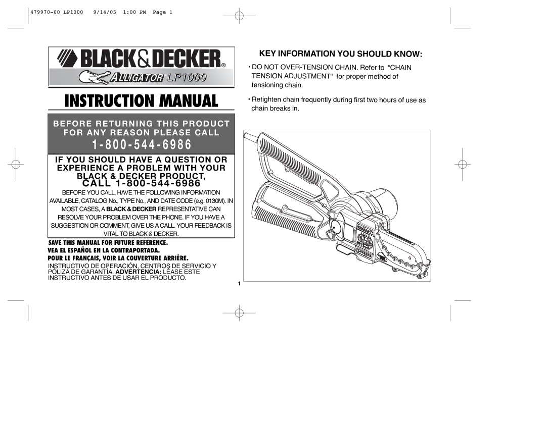 Black & Decker 479970-00, LP1000 instruction manual 0 0 5 4 4 6 9 8 