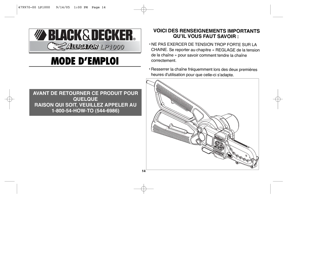 Black & Decker LP1000, 479970-00 instruction manual Mode D’EMPLOI 