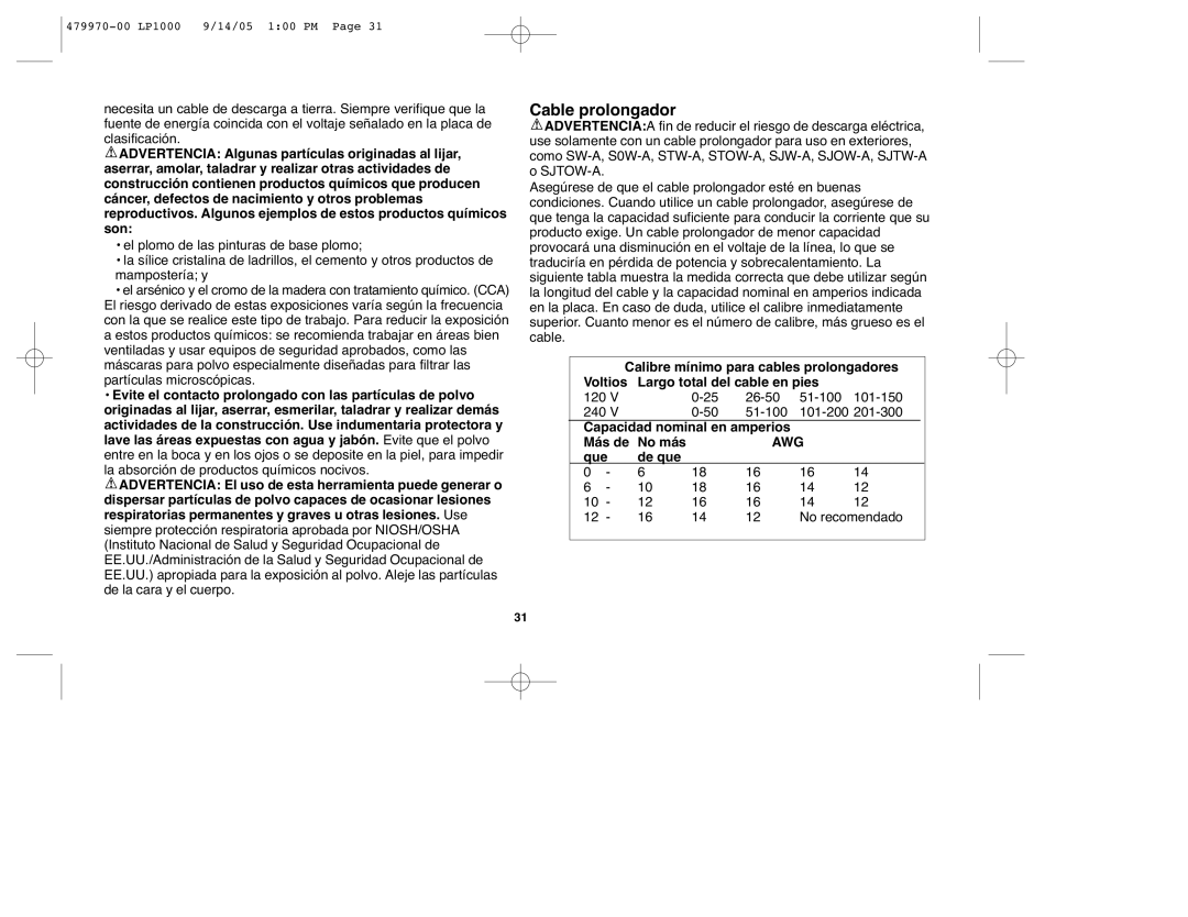 Black & Decker 479970-00, LP1000 instruction manual Cable prolongador 