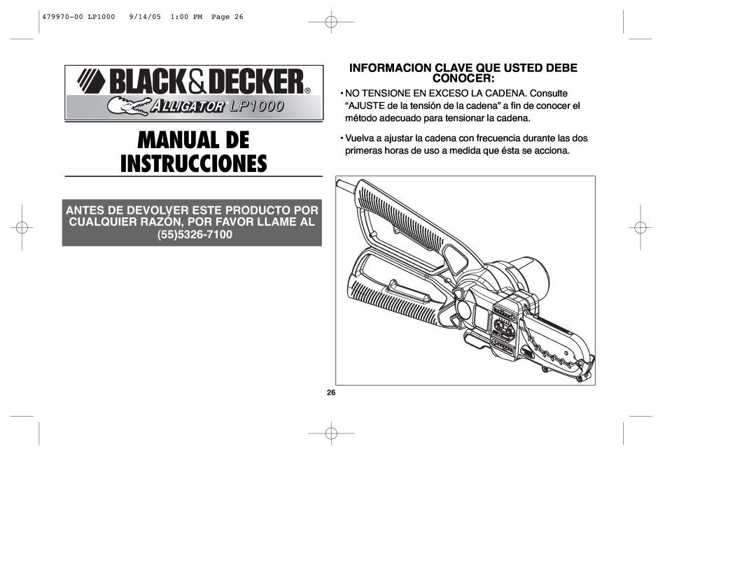 Black & Decker 479970-00 Manual De Instrucciones, Informacion Clave Que Usted Debe Conocer, ALLIGATOR TM LP1000 