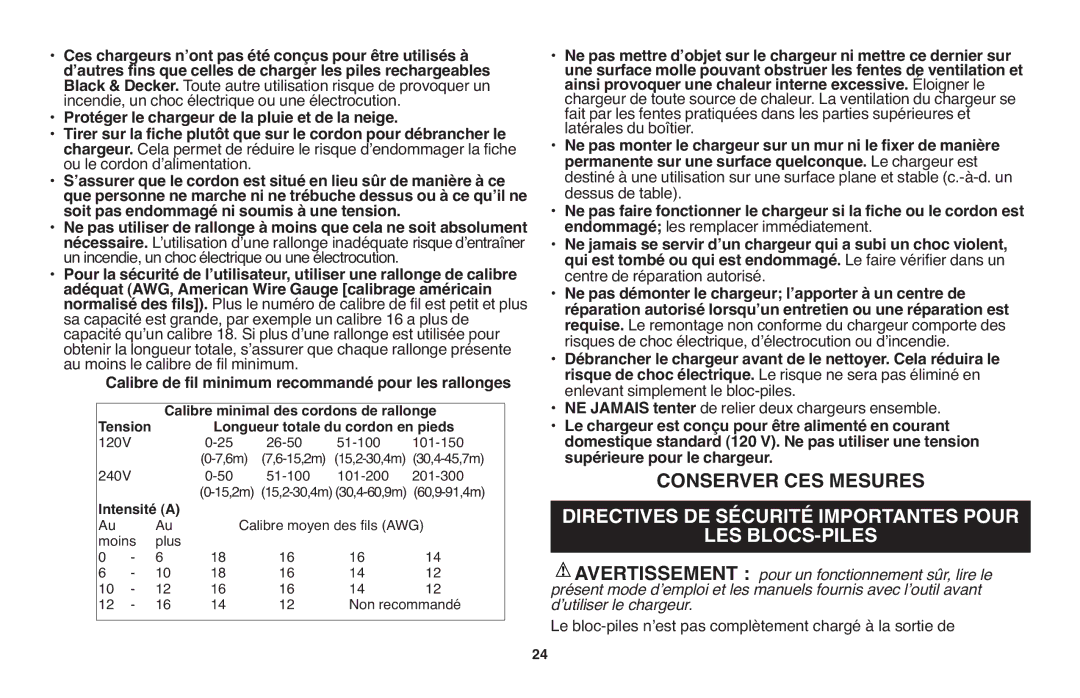 Black & Decker LPP120 instruction manual Directives DE Sécurité Importantes Pour 