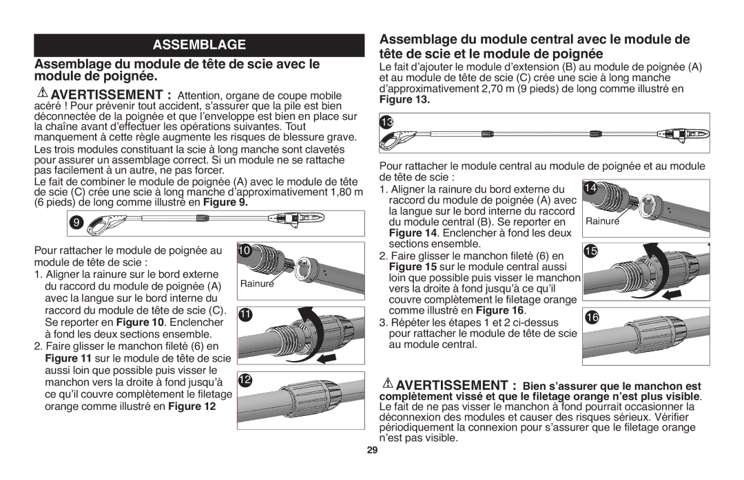 Black & Decker LPP120 instruction manual Assemblage du module de tête de scie avec le, Module de poignée 