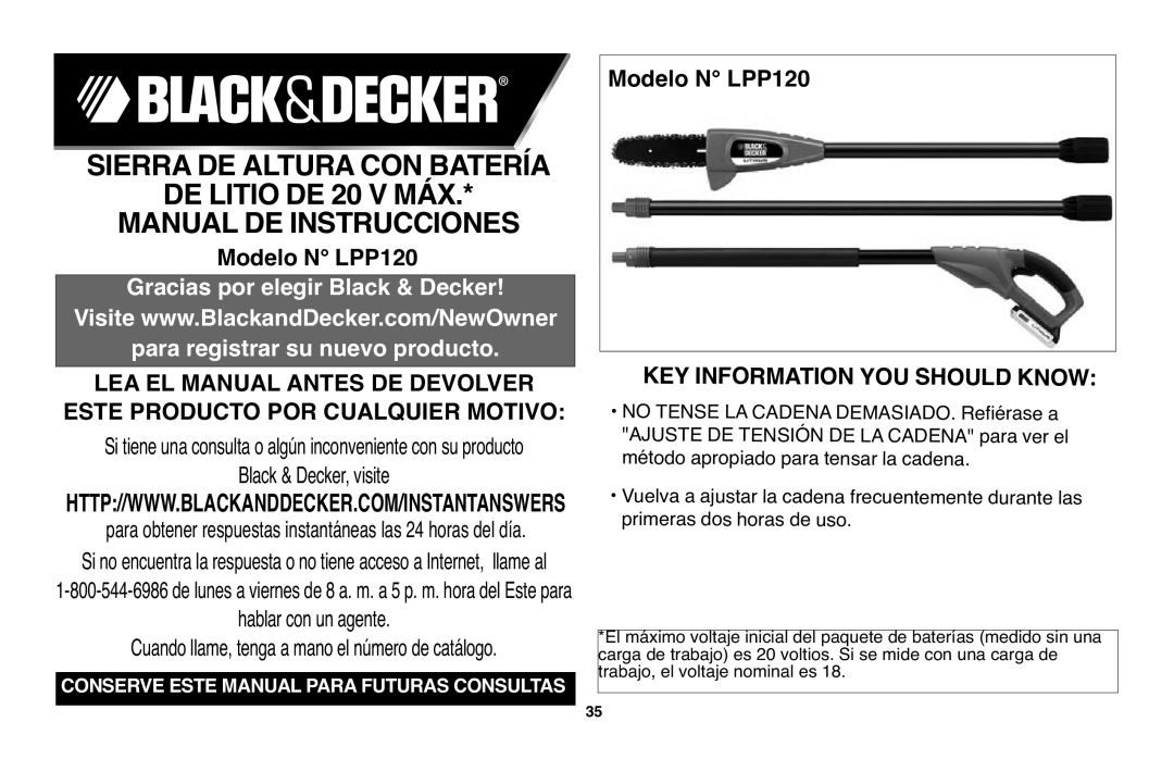 Black & Decker LPP120 Black & Decker, visite, Si tiene una consulta o algún inconveniente con su producto 