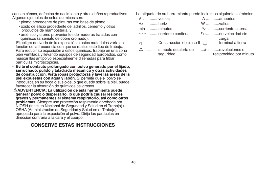 Black & Decker LPP120 instruction manual Terminal a tierra, Símbolo de alerta de, Revoluciones o, Seguridad 