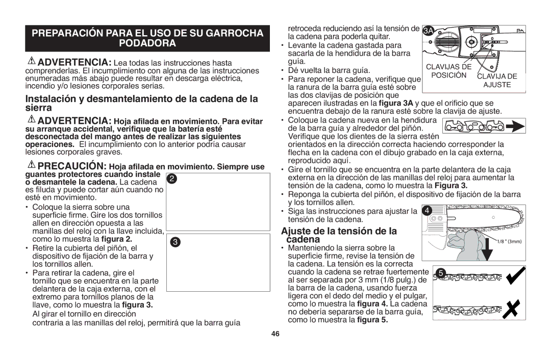 Black & Decker LPP120 instruction manual Preparación Parael USO DE SU Garrocha Podadora, Ajuste de la tensión de la Cadena 