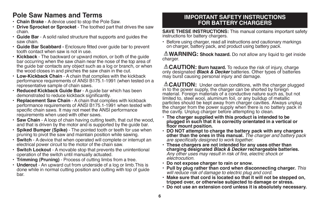 Black & Decker LPP120 instruction manual Important Safety Instructions For Battery Chargers 