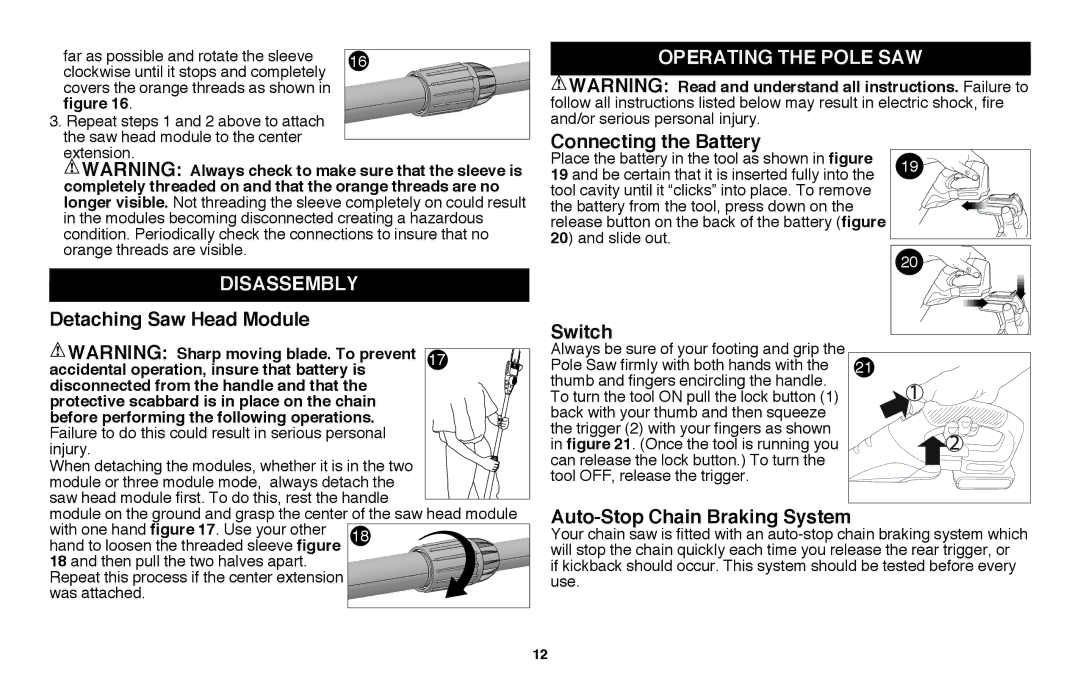 Black & Decker LPP120B instruction manual Disassembly, Operating the Pole Saw 