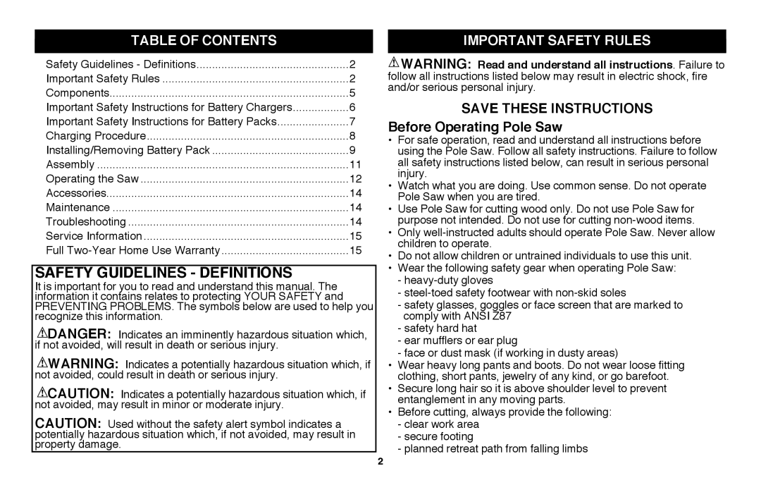 Black & Decker LPP120B instruction manual Table of Contents, Important Safety Rules 