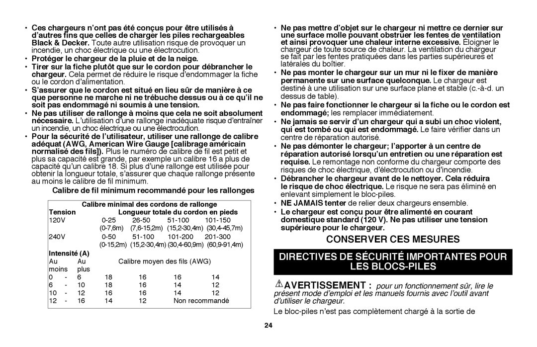 Black & Decker LPP120B instruction manual Conserver ces mesures, Directives de sÉcuritÉ importantes pour Les blocs-piles 